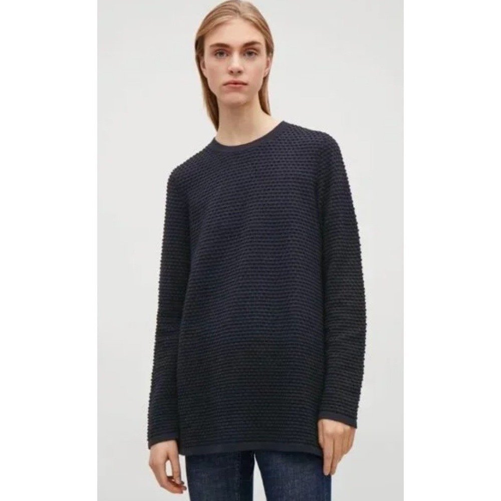 COS Sweater Women‎ XS Black Raised Stitch Jumper Textured Knit Cotton Pullover